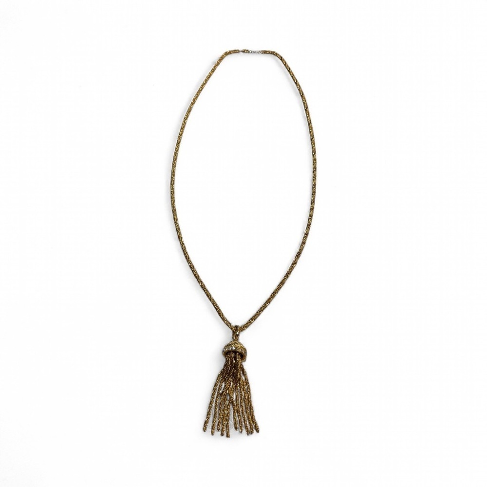 VINTAGE GOLD TONE TASSEL NECKLACE WITH CRYSTALS WOMAN